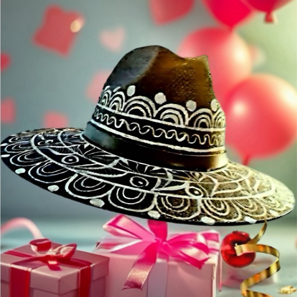 🎩✨ Festive Black & White Statement Fedora Hat | Size 7 / Medium ✨🎩